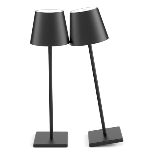 2-Pack LED Cordless Table Lamp, Rechargeable Battery Desk lamp 5000mAh Battery Operated Stepless Dimming Modern Portable Table Light for Restaurant/Dinner/Bedroom/Outdoor IP54 Waterproof (Black) - color: Black-3000k, size: 2-Pack
