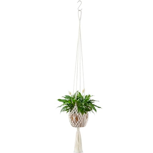 Shappy 1 Pack Boho Macrame Plant Hanger, Large Hanging Planter Plant Holder Pot Hanger Hanging Basket Wall Planters, Plants Lover Gift for Indoor Garden (Spiral Knot,White) - color: White, size: Spiral Knot