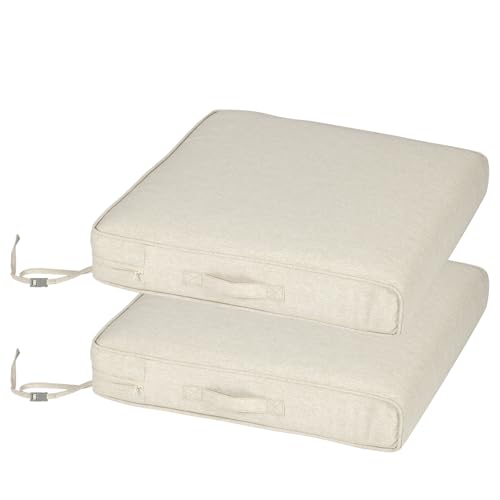 Aoodor Patio Chair Cushions Set of 2, 24 x 24 x 4 Inch Water Resistant Outdoor Seat Cushions with Handle and Ties, Square Corner Cushions for Patio Furniture Garden Lawn, Kahaki - color: Khaki, size: 24"W x 24"D