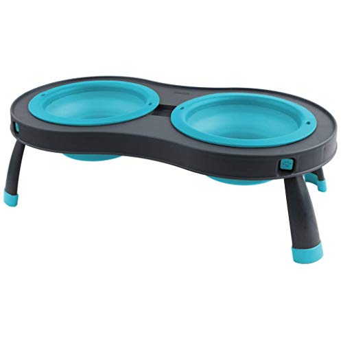 Dexas Popware for Pets Double Elevated Pet Feeder, Small, Gray/Blue - color: Gray/Blue, size: Small/1 Cup Capacity Bowls