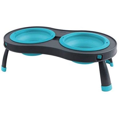 Dexas Popware for Pets Double Elevated Pet Feeder, Small, Gray/Blue - color: Gray/Blue, size: Small/1 Cup Capacity Bowls