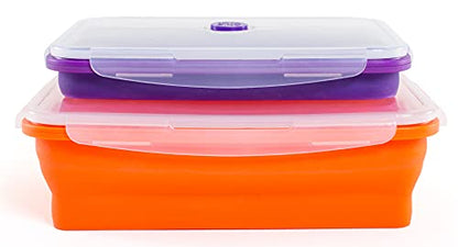 Kitchen Home Thin Bins Collapsible Containers – Set of 2 Extra Large Rectangle Silicone Food Storage Containers – BPA Free, Microwave, Dishwasher and Freezer Safe - size: Rectangle - Extra Large - Set of 2