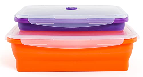 Kitchen Home Thin Bins Collapsible Containers – Set of 2 Extra Large Rectangle Silicone Food Storage Containers – BPA Free, Microwave, Dishwasher and Freezer Safe - size: Rectangle - Extra Large - Set of 2
