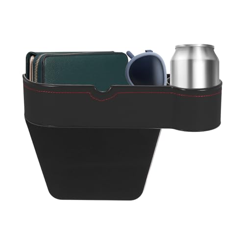 HARFINGTON Car Seat Gap Filler Organizer 10.6 x 7.1 x 2.8 Inch ABS+Leather Universal Car Organizer Storage Box Between Seat and Console (Right) with Cup Holders for Phone Keys, Black - color: Black