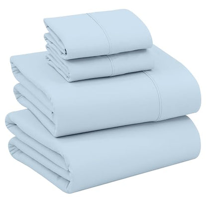 RUVANTI 100% Cotton Percale Sheets King Size, Baby Blue | Crisp Cooling, Deep Pocket 16", Soft Breathable & Durable, Hotel-Style, 4 Piece Set - color: Baby Blue, size: King