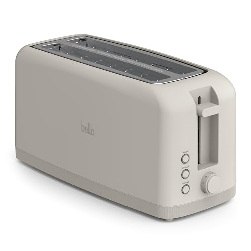bella 4 Slice Slim Toaster, Fits-anywhere™ Kitchenware, 6 Setting Shade Control with Reheat & Cancel Buttons, Fits Sourdough, 10” Long Slot, Anti Jam & Auto Shutoff, 900 Watt, Oatmilk - color: Oatmilk, size: 4 Slice