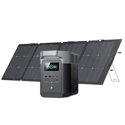 EF ECOFLOW Solar Generator Delta 2 with 220W Solar Panel, 1024Wh LFP(LiFePO4) Battery, 1800W AC/100W USB-C Output, Fast Charging Portable Power Station for Home Backup Power, Camping & RVs - style: DELTA 2+220W