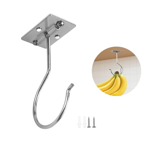 Banana Hook Under Cabinet,Adhesive Bananas Hanger with Fordable Design,Durable Metal Banana Holder for Hanging Bananas,Kitchen Organization Or Multi-Purpose Home Us(Silver) - size: 1 Piece