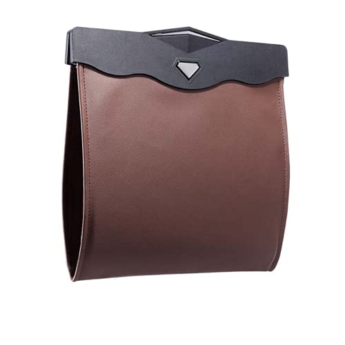 Car Leather Trash Bag Smart LED Waterproof Organizer Storage Garbage Can (Brown) - color: Brown