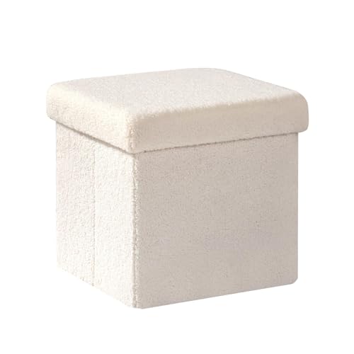 PINPLUS Storage Ottoman Cube Square Shaped Ottomans with Storage Foot Stool Footrest for Lving Room Boucle Ottoman Seat for Dorm Room,Faux Teddy Fur White,12.6"x12.6"x12.6" - color: White, size: 12.6"D x 12.6"W x 12.6"H