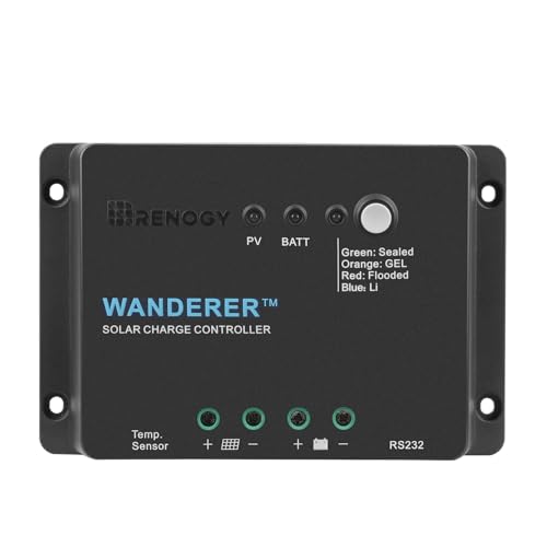 Renogy 12V 30A PWM Solar Charge Controller – Wanderer Li Charge Controllers for Solar Panels 4-Stage Charging for Lithium/Gel/Flooded Batteries, Overload/Short Circuit/Reverse Polarity Protection - size: 30A PWM Li