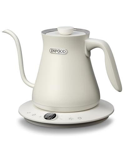 INFOOD 0.8L Gooseneck Electric Kettle, Precise Temperature Control for Pour Over Coffee & Tea, 1200W Fast Boiling Water, Auto Shut Off, Scheduling, Stainless Steel, White - color: White