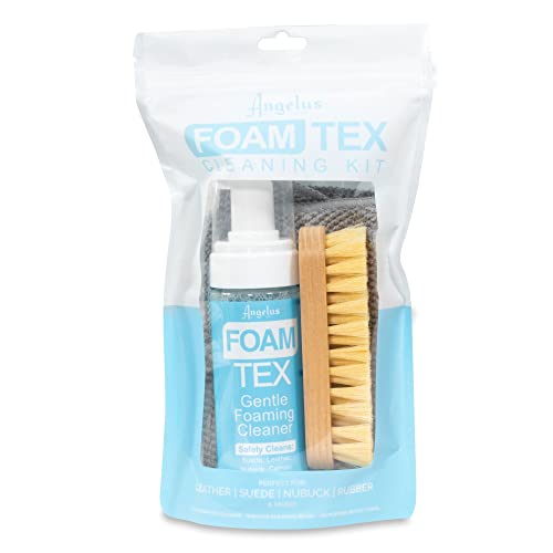 Angelus Foam Tex Cleaning Kit, Shoe Cleaning Kit for Leather, Canvas, Suede, and Rubber – Removes Dirt, Stains, and Scuffs – Non-Toxic, For Sneakers, Hats, Furniture, Clothing & More. Made In USA