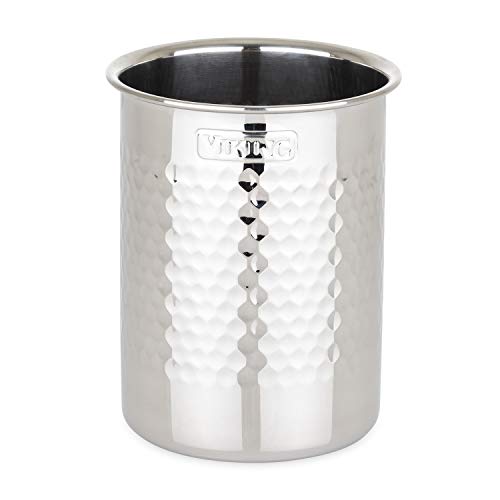 Viking Kitchen Utensil Holder, Hammered Stainless Steel Kitchen Utensils Organizer Crock, Counter Top Storage, Cooking Accessories, Silver - style: Utensil Holder