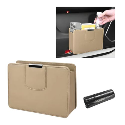 Car Trash Can, Leather Magentic Vehicle Garbage Organizer with One Roll Trash Bag, Foldable Waterproof Dustbin Litter Container Mini Sotrage Bag for Car Truck SUV (Beige) - color: Beige