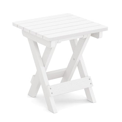 LUE BONA Small Outdoor Folding Side Table, HDPS Outside End Table for Patio, Porch, Deck, Pool, 14 Inch Height, White - color: White