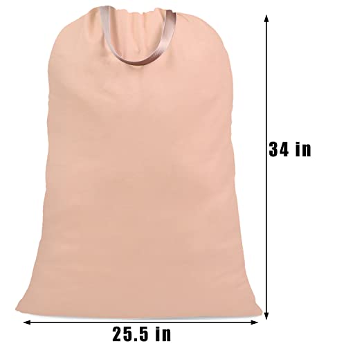 Cotton Canvas Laundry Bag with Handles & Drawstring Straps, Heavy Duty Extra Large Laundry Bags for Laundromat and Household, 25.5x34 Inch, Light Pink - color: Light Pink