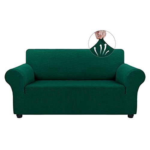 Asnomy Sofa Covers for 2 Cushion Couch Stretch loveseat Covers Slipcovers, Pet Protector Furniture Covers for Dogs Cats Spandex Jacquard Fabric Small Checks （Medium，Blackish Green） - color: Blackish Green, size: Medium