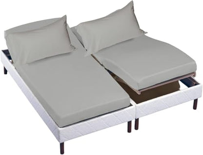 Cottingon Split King Sheet Set for Adjustable Bed, 100% Egyptian Cotton Bedsheets, Includes 2 Twin XL Fitted Sheets 39X80, King Flat Sheet and Pillowcases Fits Upto 16" Deep Mattress, Light Grey - color: Light Grey Solid, size: Split King