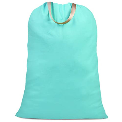 Cotton Canvas Laundry Bag with Handles & Drawstring Straps, Heavy Duty Extra Large Laundry Bags for Laundromat and Household, 25.5x34 Inch, Lake Blue - color: Lake Blue