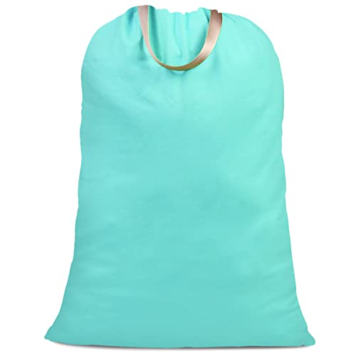 Cotton Canvas Laundry Bag with Handles & Drawstring Straps, Heavy Duty Extra Large Laundry Bags for Laundromat and Household, 25.5x34 Inch, Lake Blue - color: Lake Blue