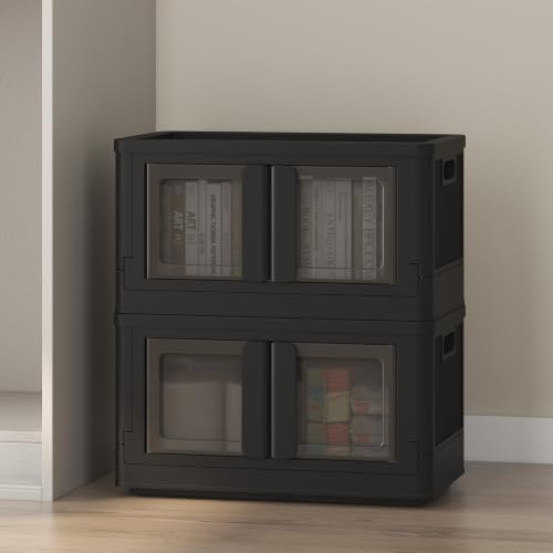 FLEXIMOUNTS 75 QT Stackable Storage Bins With Lids, Collapsible Plastic Storage Bins and Storage Containers with Doors and Built-in Wheels For Home, 2 Pack Cubes, Black - color: Black, size: 37 Qt-2 Pack
