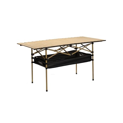 Outdoor Folding Table, Built-in Storage & Carry Bag | Ultralight 7.93LBS, 225LBS Heavy Duty, Aluminum Top, Carbon Steel Frame, for Camping, Picnic, Beach, BBQ - color: Yellow