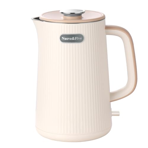 Nueve&Five 1.7L (57oz) Large Electric Kettle Perfect for 7+Cups of Tea and Coffee,2 quarts Double Wall Big Electric Tea Kettle,Auto Shut Off,1200W Hot Water Kettle Electric -Cream White - color: White