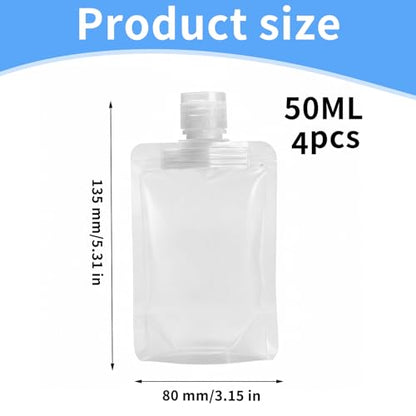 4 Pcs 50ml Refillable Travel Pouches for Toiletries, Reusable Liquid Travel Pouches for Liquids, Portable Fluid Packing Bags, Small Toiletry Pouch for Lotion Shampoo Conditioner Soap Liquids - size: 50ml