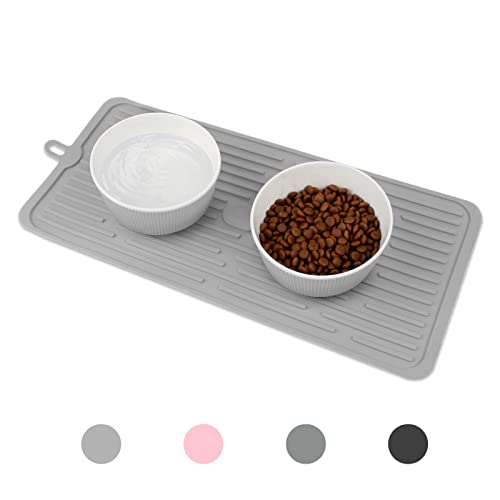 Pet Placemat for Dog and Cat,Mat for Prevent Food and Water Overflow,Portable and Foldable Mat,Suitable for Medium and Small Pet Placemat for Dog and Cat(Grey) - color: Grey, size: 18.3" x 8"