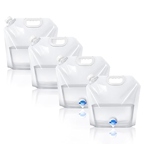 4 Pack Collapsible Water Jug Container, Portable Water Bags with Spout, Folding Water Carrier Tank, No Leak Emergency Camping Water Storage for Travel Hiking (2.6 Gal)