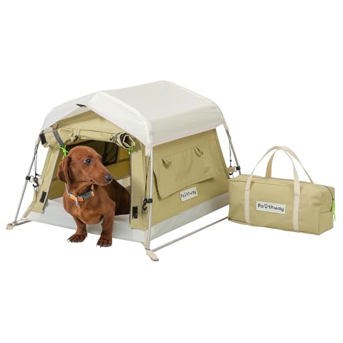 Dog Tent Cotton Fabric, Aluminum Poles and Camping Mat, Outdoor Weatherproof, Dog House Outdoor, Breathable with 2 Side Windows, Portable and Collapsible (Green, Small) - color: Green, size: Small, 24.4''L x 19.7''W x 16.5''H