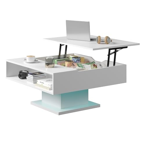 HedoAjim Lift Top Coffee Table with Storage, 31.5" Square Coffee Table with Large Hidden Storage, Wood Living Room Table Center Table for Living Room Dining Reception Room, White - color: White