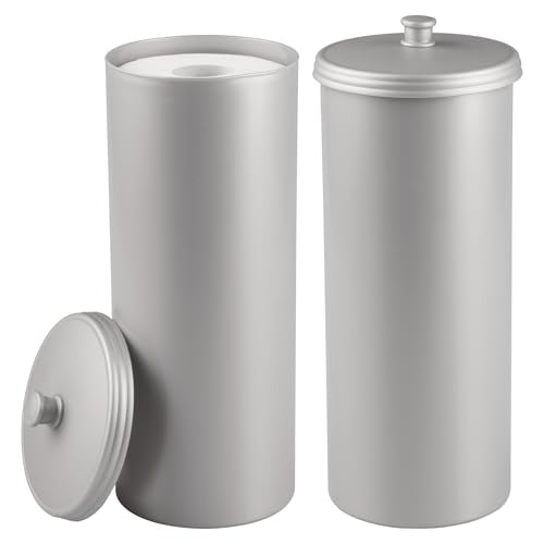iDesign Freestanding Bathroom Toilet Paper Storage Holder, 2-Pack, Silver | With Lid, For 3 Extra Rolls - color: Silver, size: Pack of 2, style: Lid with Handle