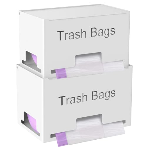STWWO 2-Pack Trash Bag Holder Dispenser, Stackable Garbage Bag Dispenser, Extra Large Trash Storage Organizer for Kitchen Laundry Under Sink, Wall Mounted or Freestanding, Metal White - color: White, size: 2 Pack-XL & L