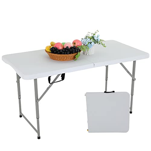 FDW 4FT Folding Table Half Portable Foldable Table Picnic Table for Office Home Camping Party (White, 4 FT) - color: White, size: 4 FT