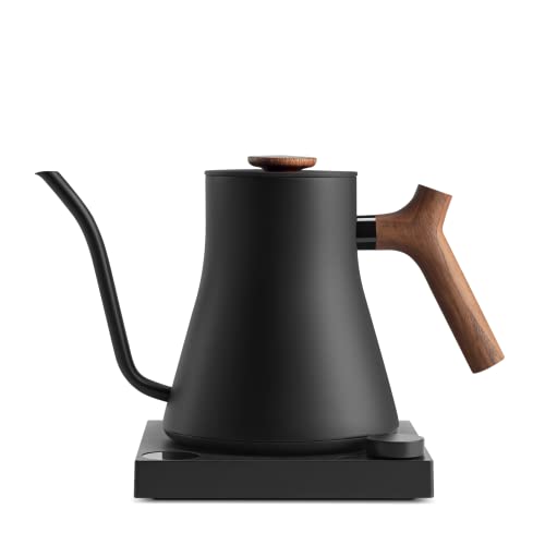 Fellow Stagg EKG Pro Electric Gooseneck Kettle - Pour-Over Coffee and Tea, Quick Heating, Precise Temperature Control, Scheduling, Built-in Brew Timer, Matte Black with Walnut Wood Handle, 0.9 Liter - color: Matte Black with Walnut Handle + Lid Pull, size