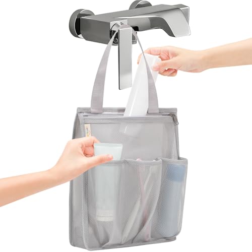 famichan Portable Mesh Shower Caddy Bag, Bathroom Shower Organizer Tote for College Dorm, Gym, Travel, Camping, Swimming, Dorm Room Essentials for Boys Girls - Gray - color: Gray