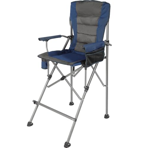 Extra Tall Folding Chairs for Adults 330lbs, Portable Bar Height Foldable Director Chairs for Camping Outside, Comfortable with High Back and Footrest, Blue - color: Blue