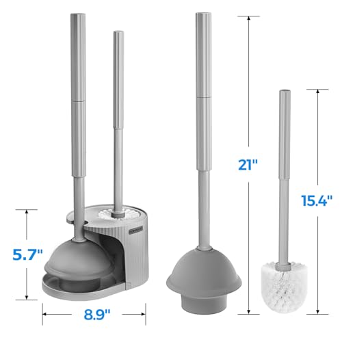 FORASTO 2Pack 2 in 1 Toilet Brush and Plunger Set, Extended Handle Plunger，Toilet Bowl Brush Plunger Set,Bathroom Cleaning Tools ，Toilet Brush Plunger Combo，Cleaning Brush，Cleaning Supplies（Dark Grey） - color: Dark Grey