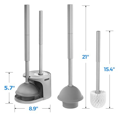 FORASTO 2Pack 2 in 1 Toilet Brush and Plunger Set, Extended Handle Plunger，Toilet Bowl Brush Plunger Set,Bathroom Cleaning Tools ，Toilet Brush Plunger Combo，Cleaning Brush，Cleaning Supplies（Dark Grey） - color: Dark Grey