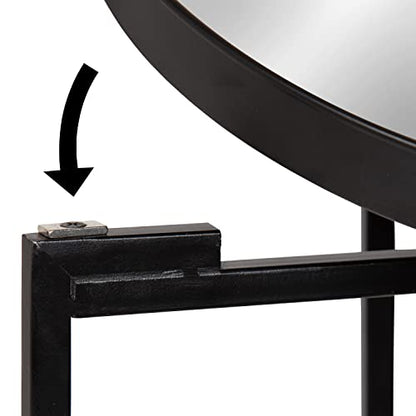 Kate and Laurel Celia Round Metal Foldable Accent Table with Mirror Tray Top, Black - color: Black/Mirror