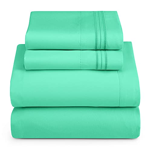 Hearth & Harbor Twin Size Sheets - 3 Piece Bed Sheet Set, Hotel Luxury Double Brushed Bed Sheets - Extra Soft Bedding Sheets & Pillowcases, Twin, Mint Green - color: Mint Green, size: Twin