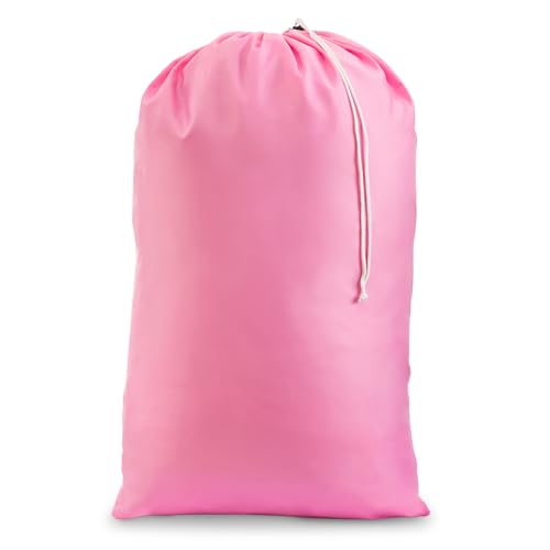 Nylon XL Laundry Bag - Locking Drawstring Closure and Machine Washable. These Large Bags will Fit a Laundry Basket or Hamper and Strong Enough to Carry up to Three Loads of Clothes (Pink 22" x 32") - color: Pink, size: 22" x 32"