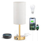 Fenmzee Touch Table Lamp - Cream, 3-Way Dimmable, USB A + C Charging, AC Outlet, 17.4inch Medium, Gold Metal Base - color: Cream - Gold, size: 17.4" Touch Control