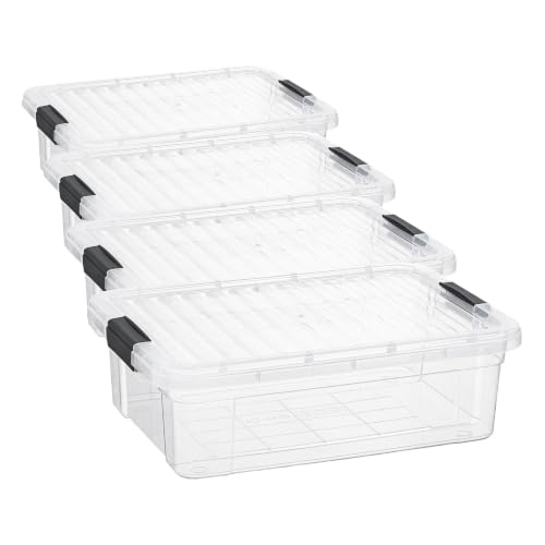 Superio 6.25 Quart Clear Plastic Storage Bin with Lid, Non-Toxic, BPA Free, Odor Free, Organizer Storage Box, Stackable Plastic Tote for Home, Garage, School, and Office (Pack of 4) - size: 7.4 Qt (Pack of 4)