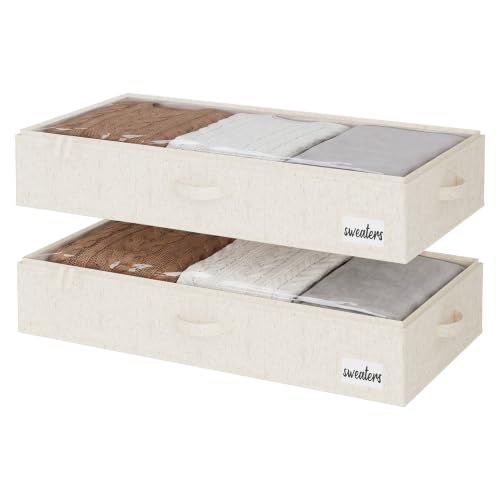 StorageWorks Under Bed Storage Containers - Large Underbed Storage with Handles and Label Holder, 2 Pack Ultra-thick Fabric Underbed Bins, Closet Organizer for Clothes, Blankets, Sweater - color: White, size: 33"L x 17"W x 6"H