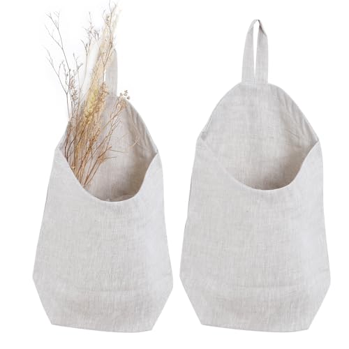 100% Linen Hanging Storage Bags Baskets 2 Pcs, Small Wall Storage Bag for Kitchen, Bedroom, RV Camper Organizer, Sewing Room, Nursery Storage, Kids Room, Linen - color: Linen