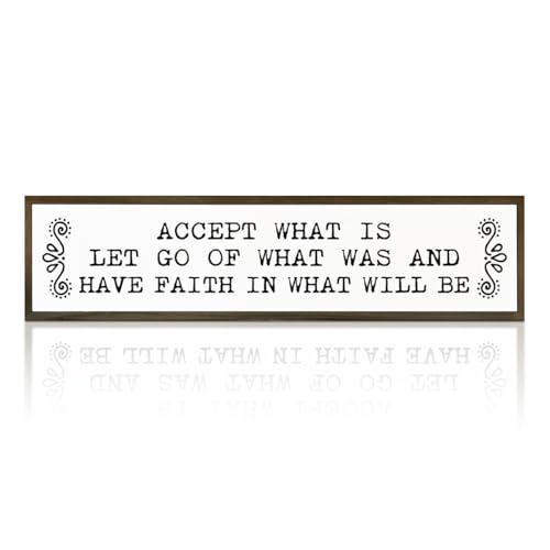 Inspirational Wood Sign, Positive Mindset Signs Decoration for Wall Table, Motivational Home Office Decor, Encouragement Gift, Accept What Is Let Go of What was Sign 17.8x4x1.2 inches - color: Day Sign 20