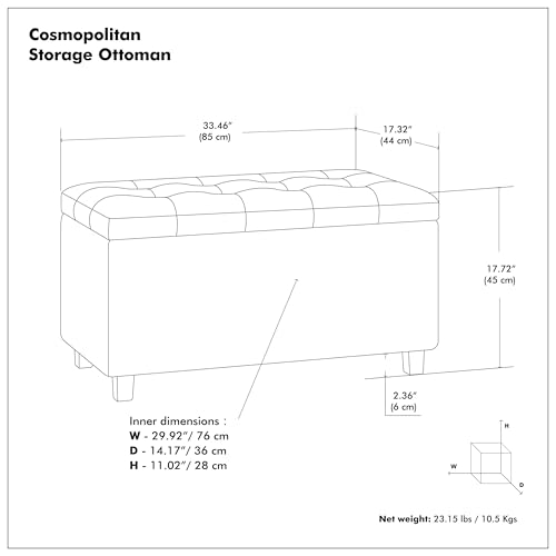 SIMPLIHOME Cosmopolitan Storage Ottoman - 34 inch Wide Upholstered Vegan Leather Rectangle Storage Ottoman Bench in Tanners Brown, Transitional Tufted Ottoman for Living Room with Lift-Up Lid - color: Tanners Brown